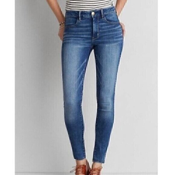 AMERICAN EAGLE Super Stretch Hi-Rise Jegging Medium Wash High Waisted 4S 4 SHORT - Picture 1 of 14